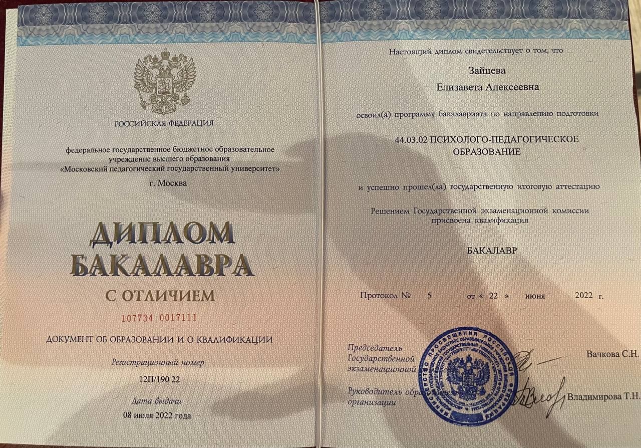 Диплом или сертификат Лизы Зайцевой, документ 2