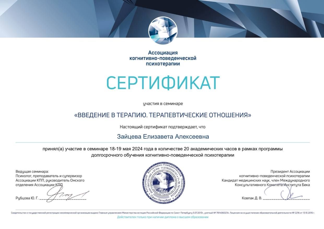 Диплом или сертификат Лизы Зайцевой, документ 7