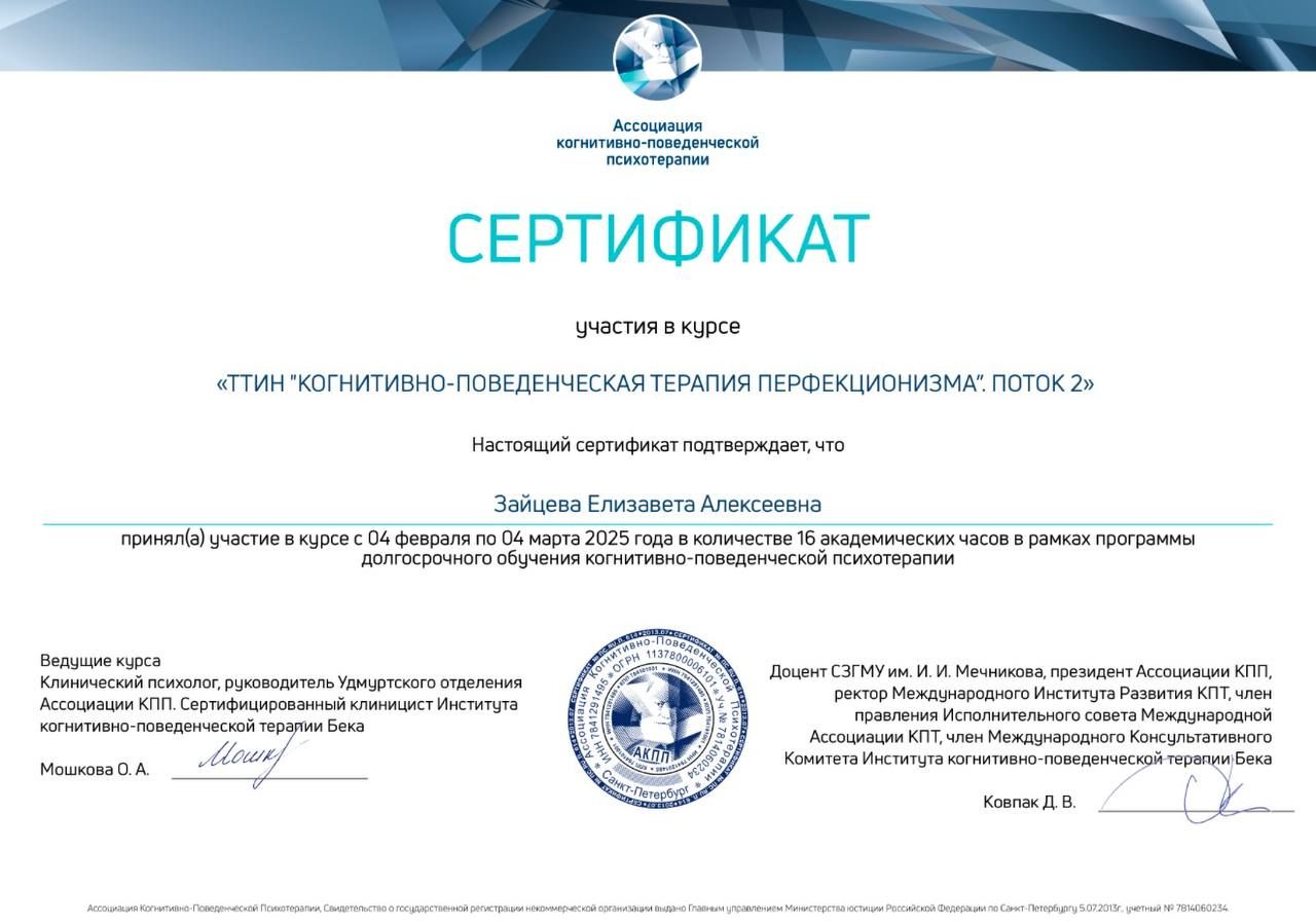 Диплом или сертификат Лизы Зайцевой, документ 8