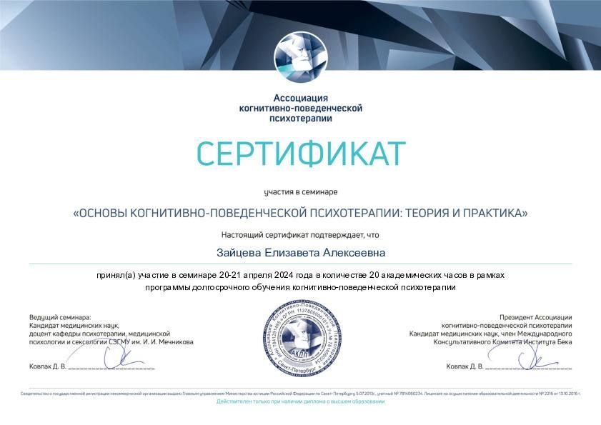 Диплом или сертификат Лизы Зайцевой, документ 11