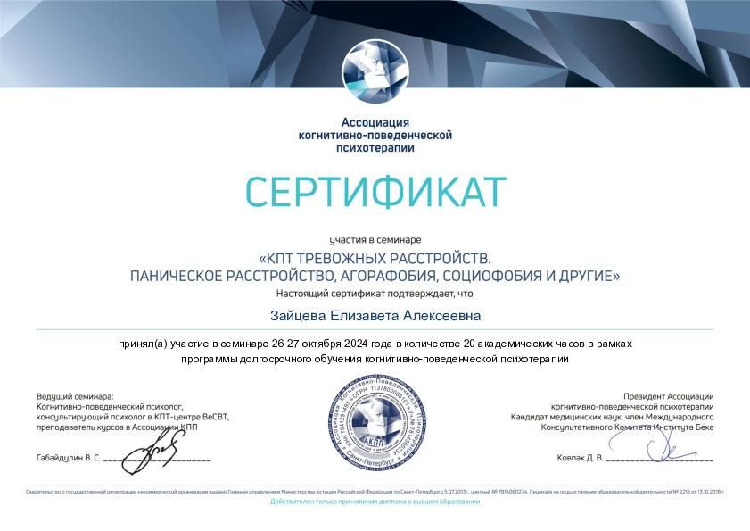 Диплом или сертификат Лизы Зайцевой, документ 19