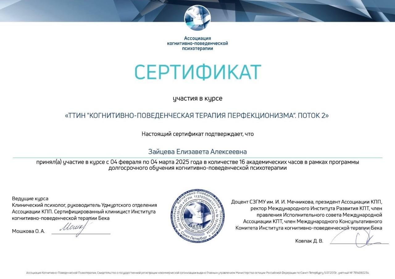Диплом или сертификат Лизы Зайцевой, документ 20