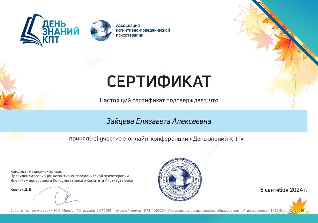 Диплом или сертификат Лизы Зайцевой, документ 26